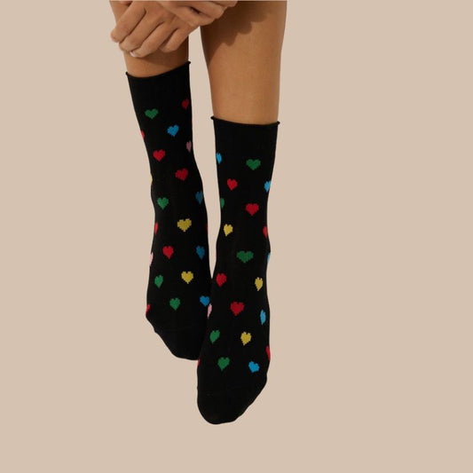 Rainbow Hearts | Black socks