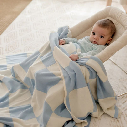 Baby Cotton Blanket | Blue Check | Fox & Fallow