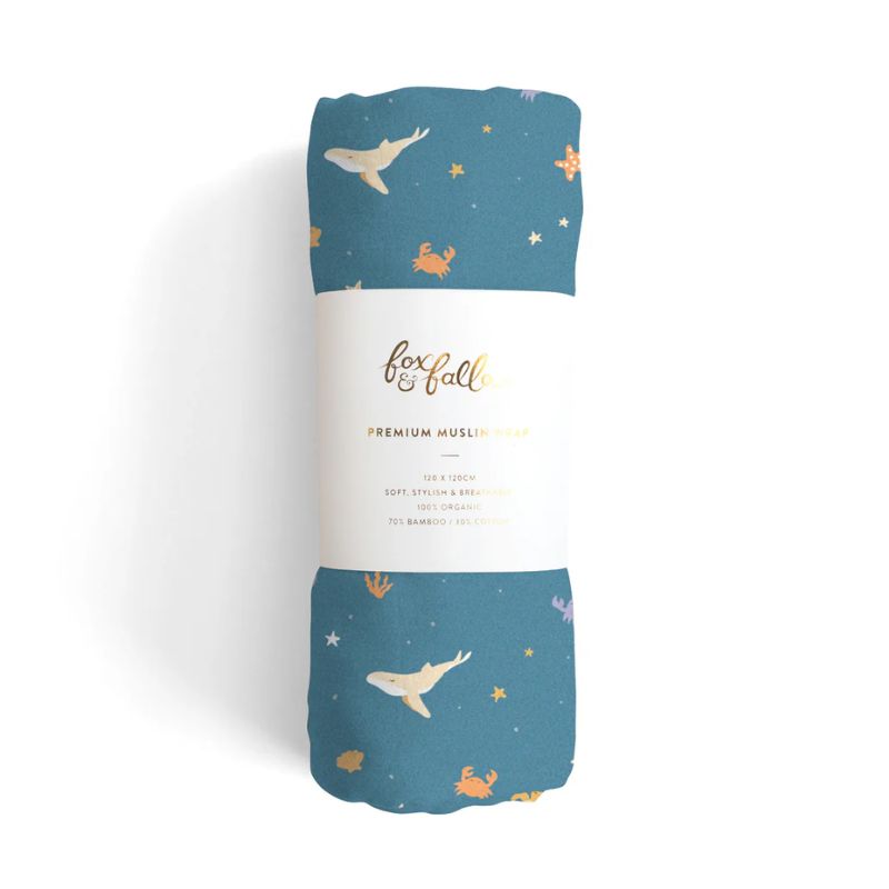 Ocean Organic Muslin Wrap Swaddle | Fox & Fallow | Wishing You Well