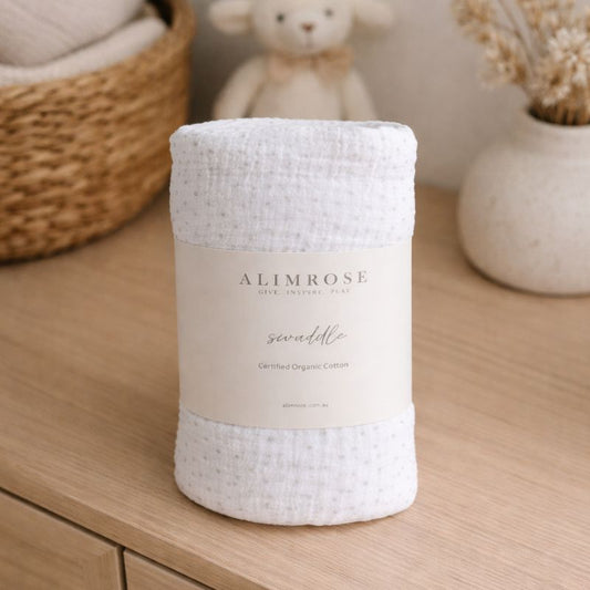 Breathable muslin newborn wrap in gender neutral grey