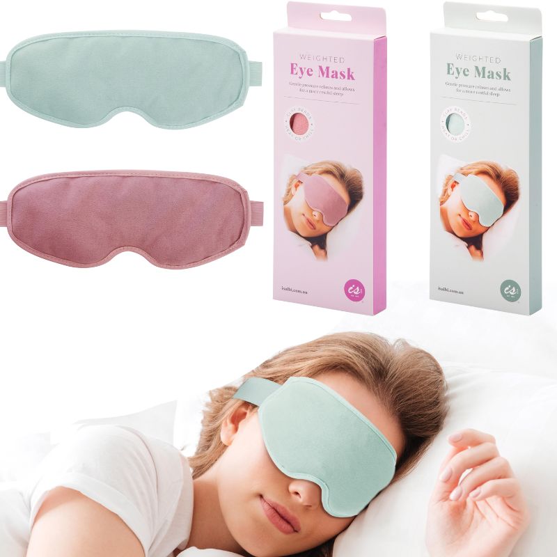 Calming weighted sleep mask for relaxation and stress relief – soft fabric eye mask in pink or mint comfortable fit