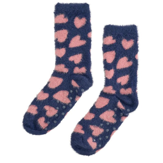 Pink Heart Fuzzy Bed Socks