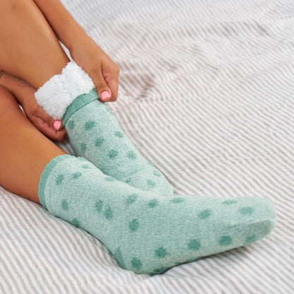 Spotty Lounge Socks | Sherpa Lined & non slip grips