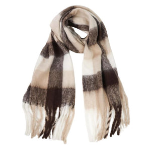 Chocolate Check Fluffy Scarf