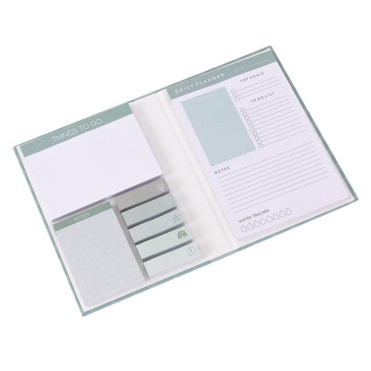 Best Teacher Note Pad and Daily Planner Set with sticky notes, to-do list, and water tracker in mint green design