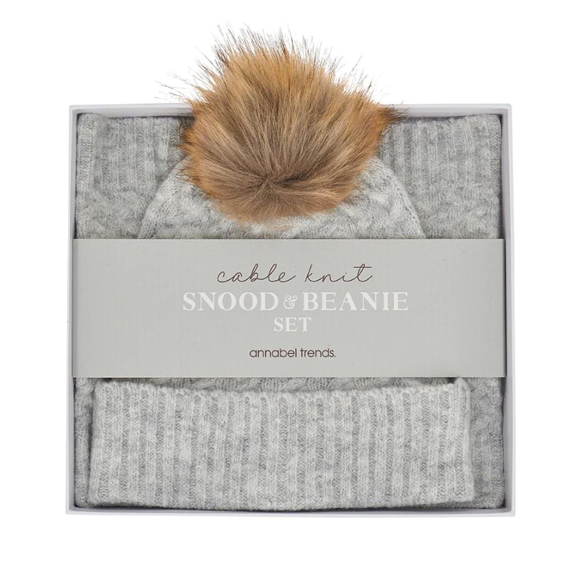 Grey Marle Cable Knit Snood & Beanie | Annabel Trends | Wishing You Well
