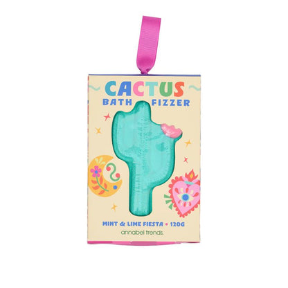 Cactus-shaped mint and lime bath fizzer with pink heart detail, 120g — refreshing, fun bath bomb for a rejuvenating soak.