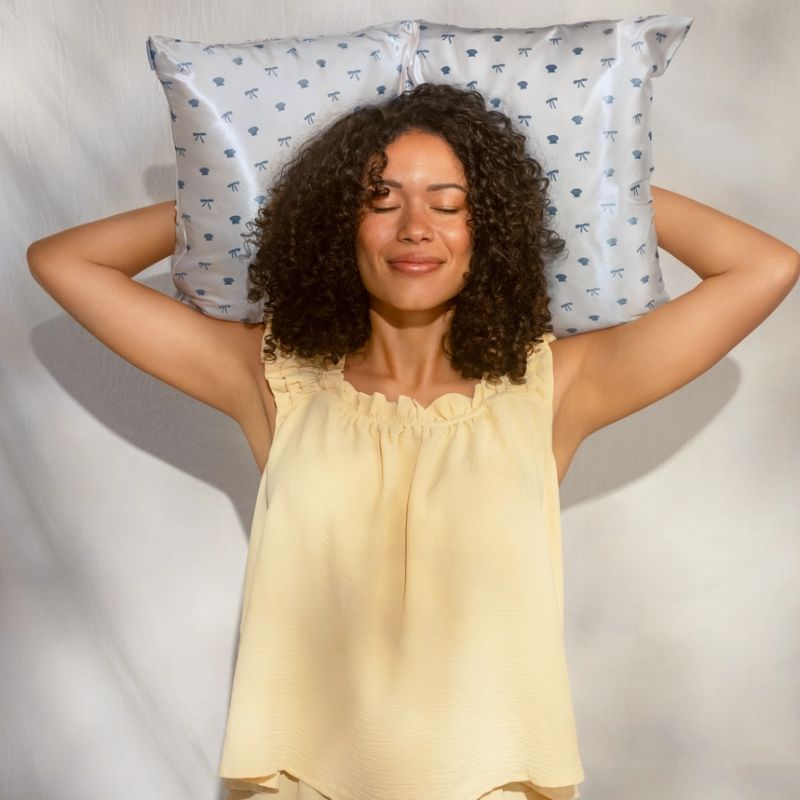 Satin Pillowcase -Coastal Print Seashells and Bows