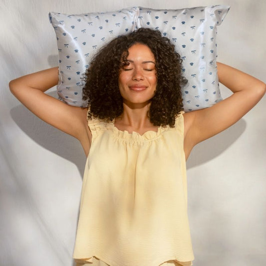 Satin Pillowcase -Coastal Print Seashells and Bows