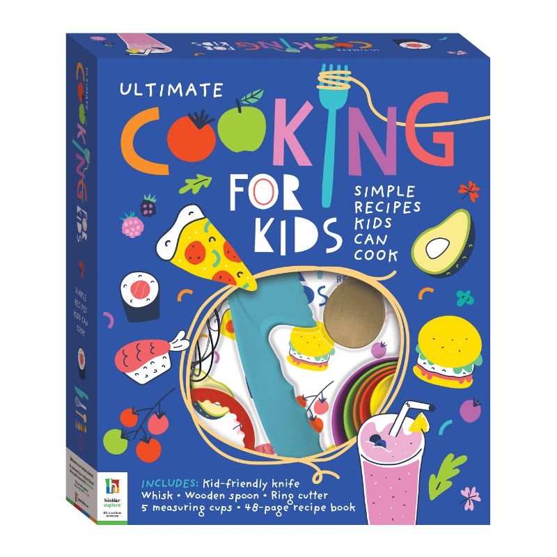 Ultimate Cooking for Kids set in a colourful box with kid-friendly cooking tools and recipe book.