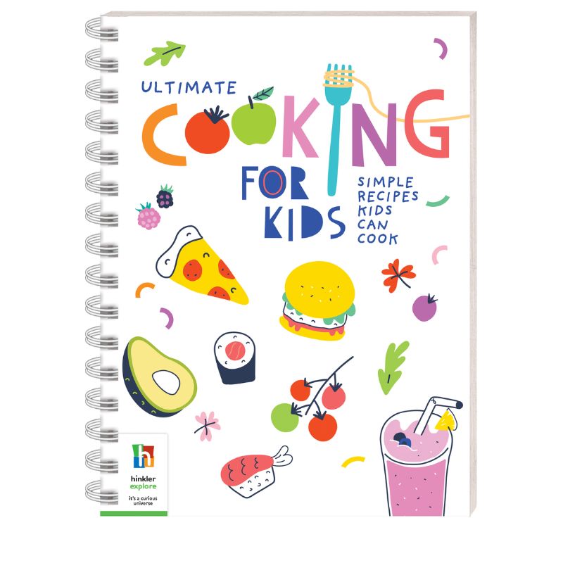 Cookbook for kids with colorful illustrations on a white background
