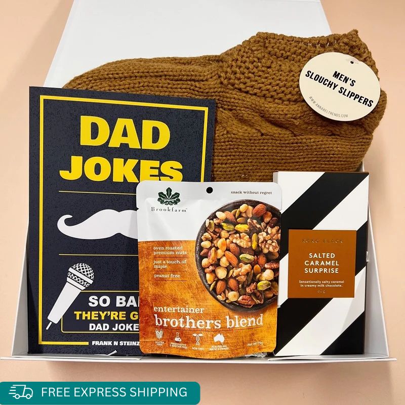 Father's Day Gift Box | Dad Jokes | Chocolate, nuts & slippers