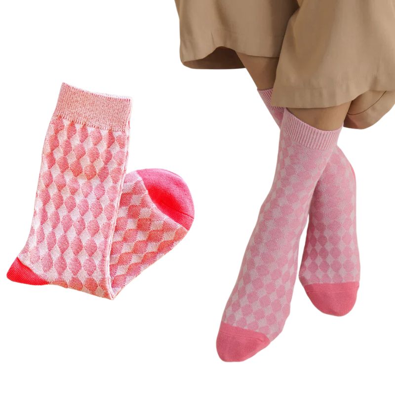 Diamond Winter Crew Socks | Pink