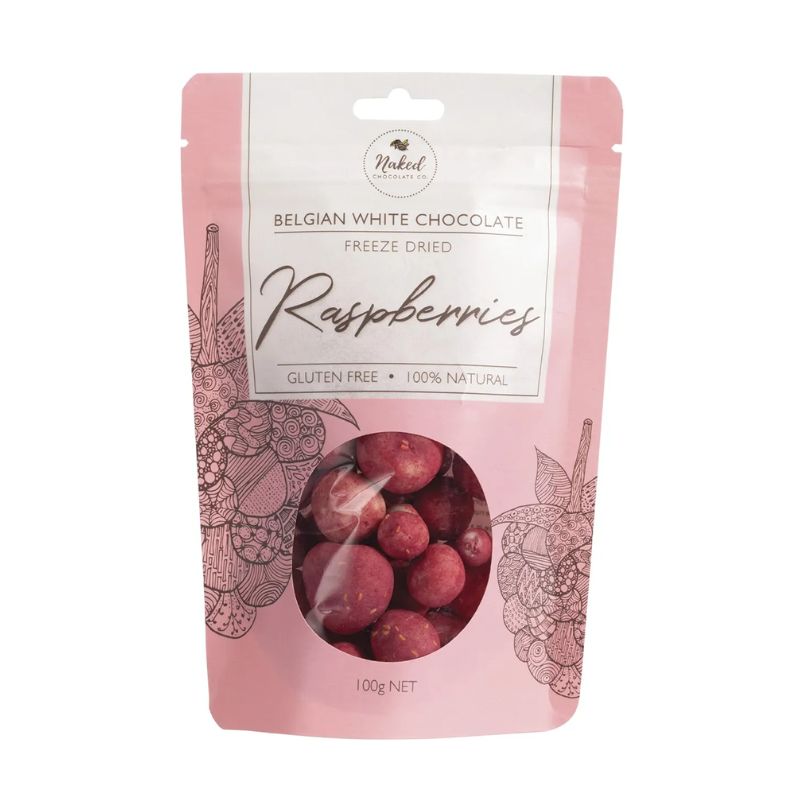 Freeze Dried Raspberries White Chocolate 100g (GF)