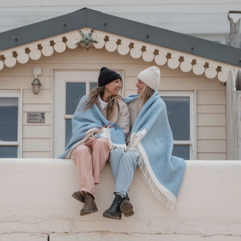 Wool Blanket | Dusk Blue Herringbone