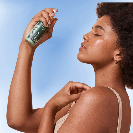 A Bit Hippy Face Mist bottle with aloe-based, alcohol-free hydrating spray for sensitive skin