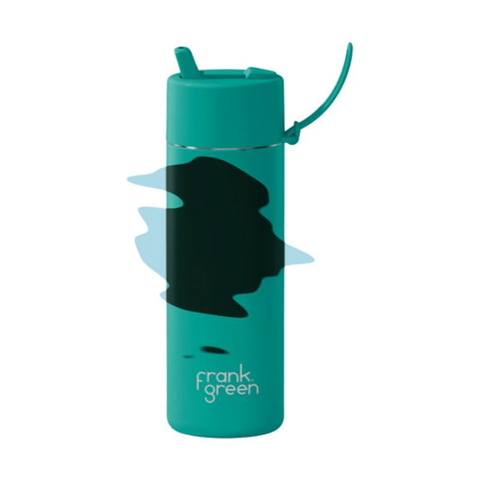 Frank Green colour-change reusable drink bottle in teal, insulated and BPA-free with flip straw lid