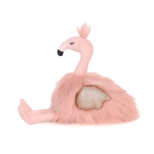Soft pink flamingo plush toy with fluffy feathers and glittery wings – Gloria Flamingo Mini