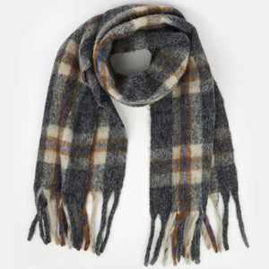 Classic Check Fluffy Scarf In Grey