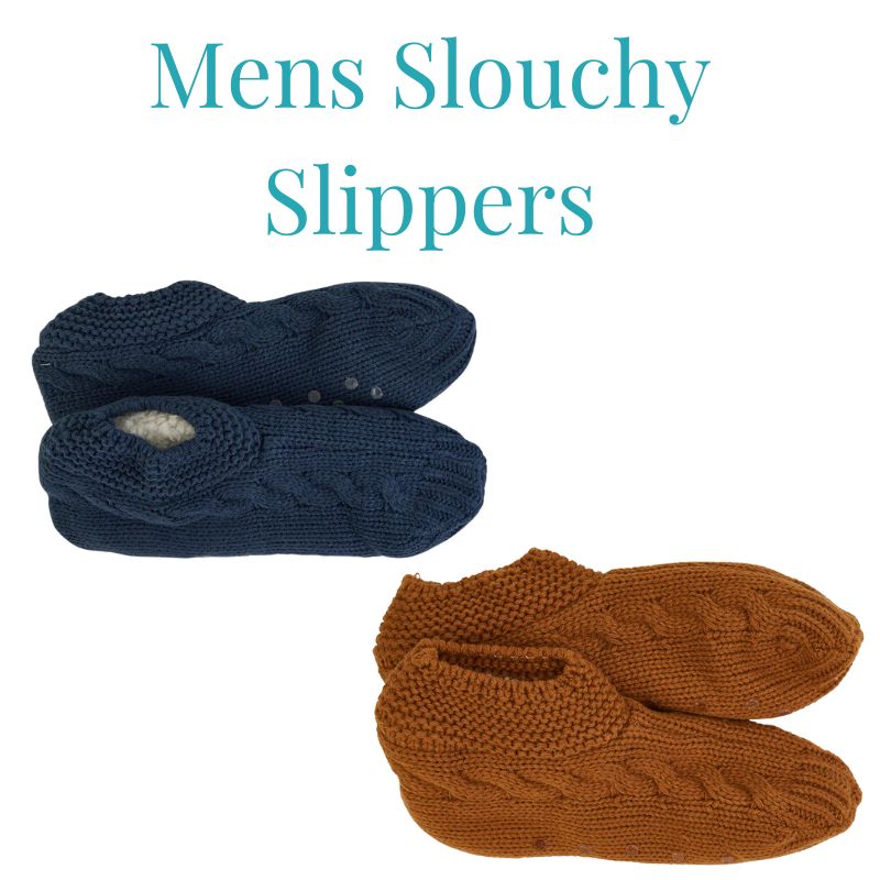 Men's slouchy slippers with safety grippers | Hospital and Home Recovery Care Packages