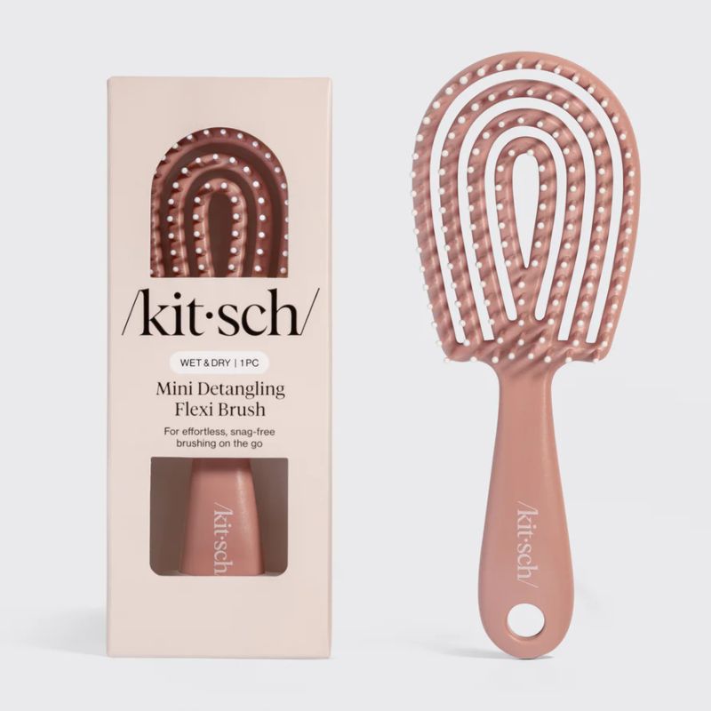 Mini detangling flexi hair brush in blush pink with flexible open-vent design for wet and dry hair