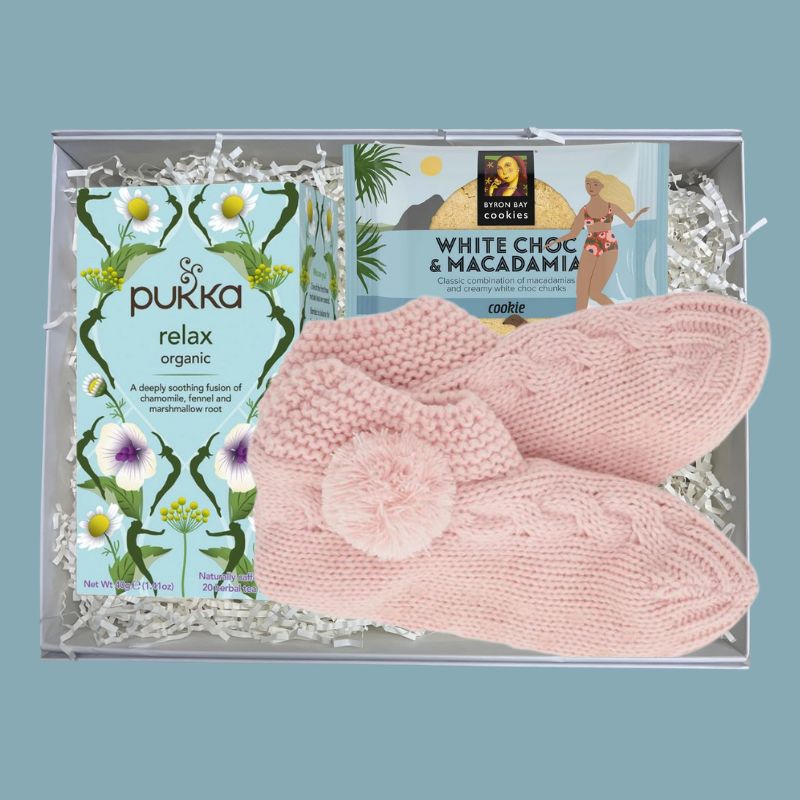 Mini Comforts Care Pack | Pink Slouchy Slippers with Grips