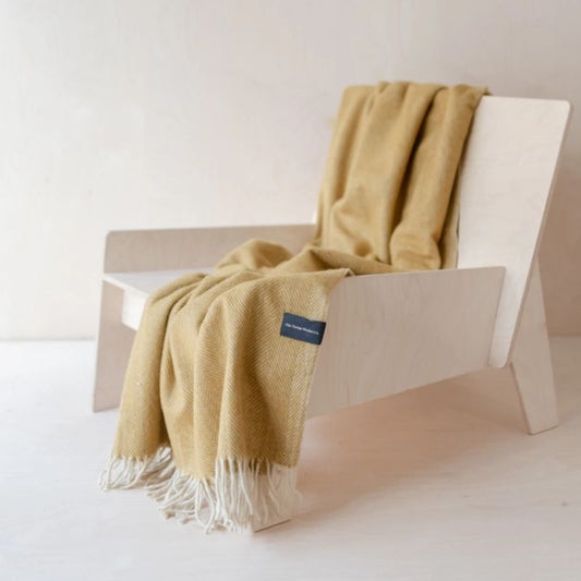 Recycled Wool Knee Blanket | Mustard Herringbone
