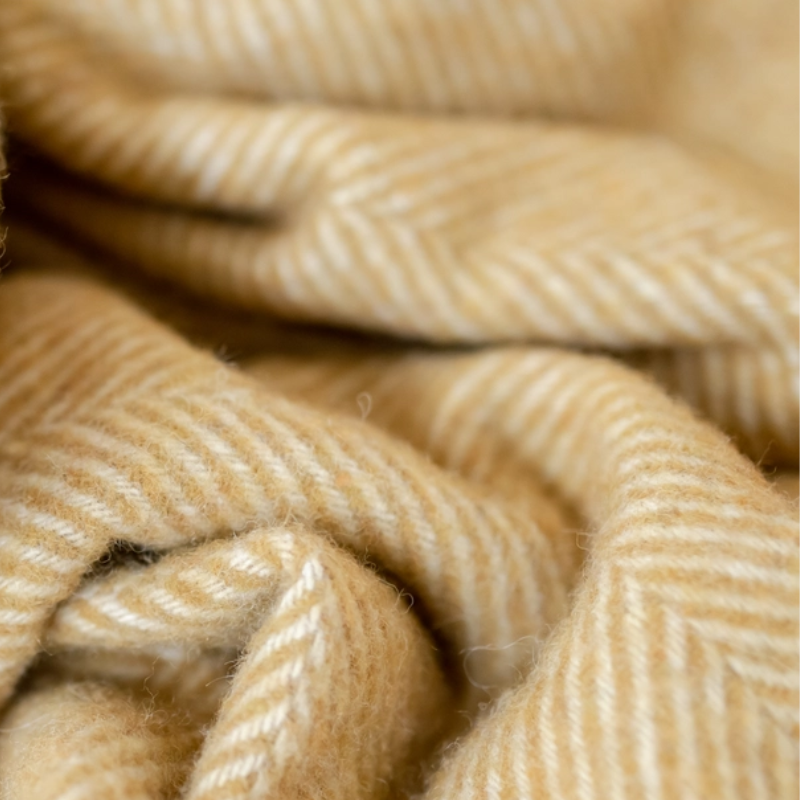 Recycled Wool Knee Blanket | Mustard Herringbone