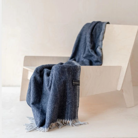 Recycled Wool Blankets | Navy Herringbone
