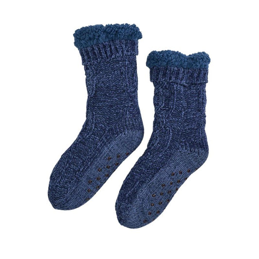 Chenille Lounge Sherpa Lined Navy Socks | LAST ONE