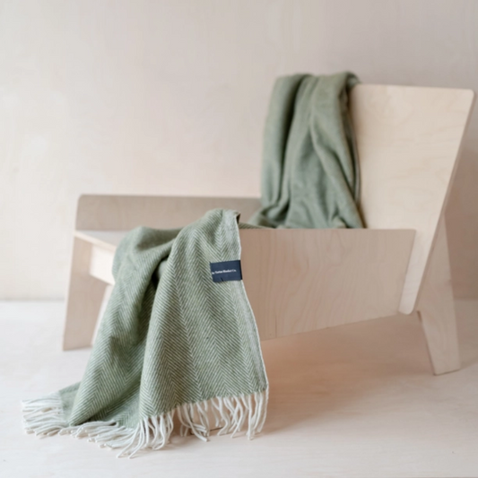 Recycled Wool Blanket | Olive Herringbone