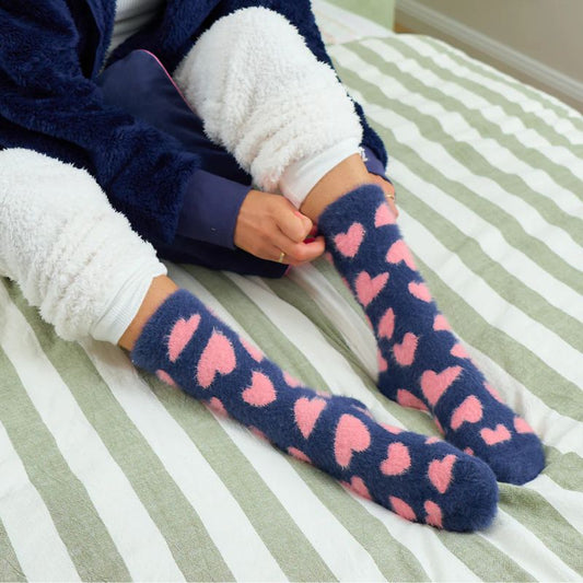 Pink Heart Fuzzy Bed Socks