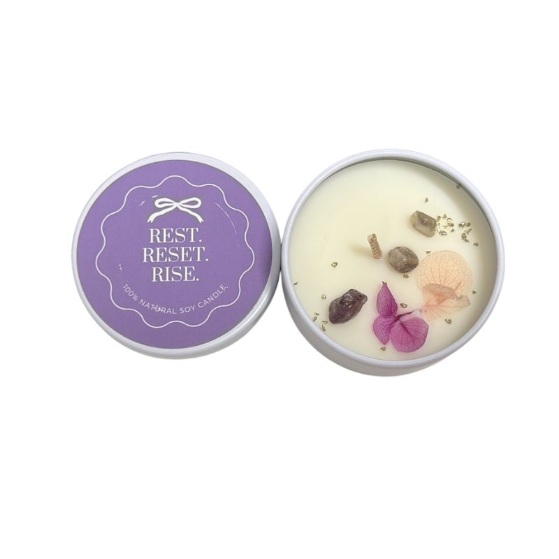 Rest Reset Rise Mini Soy Candle | Crystal & Botanical Wellness Gift