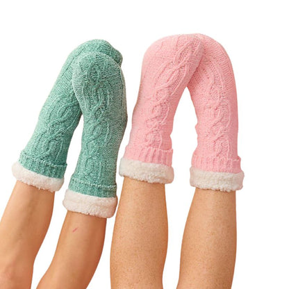 Sherpa Socks Women. Green and Pink. Grips