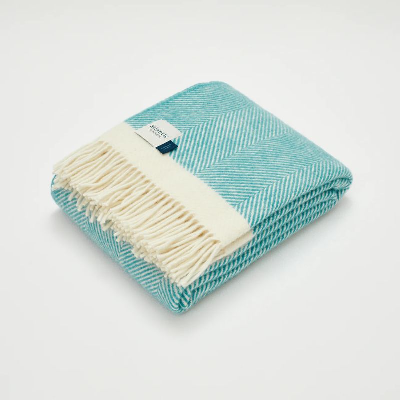 Wool Blanket | Turquoise Herringbone
