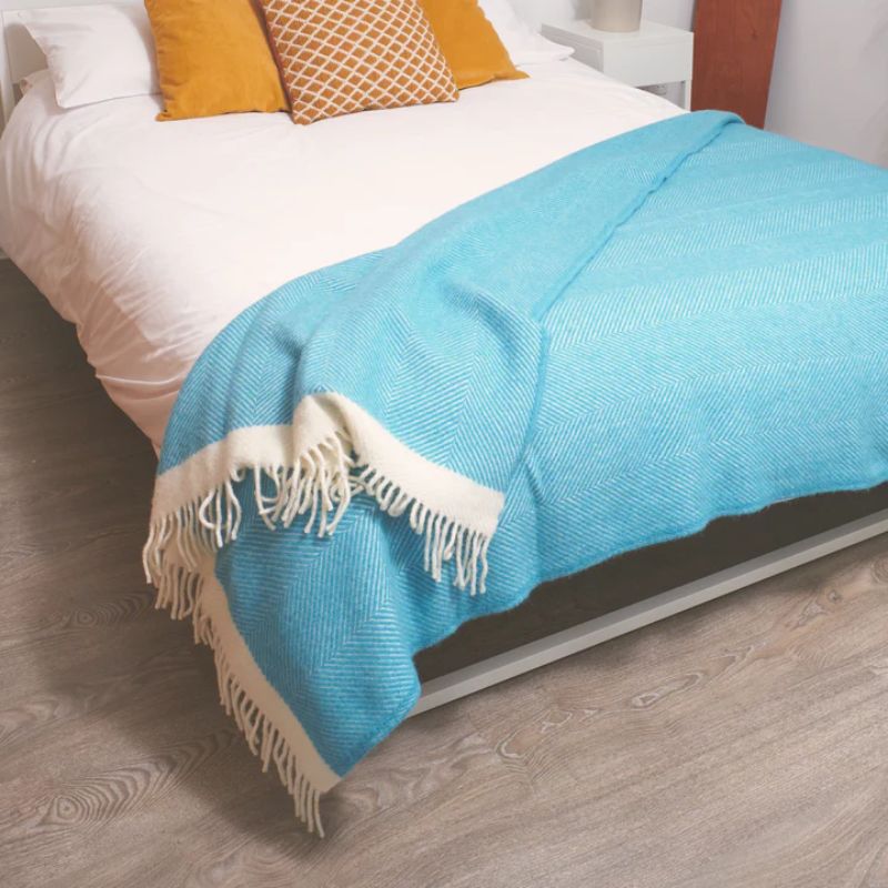 Wool Blanket | Turquoise Herringbone