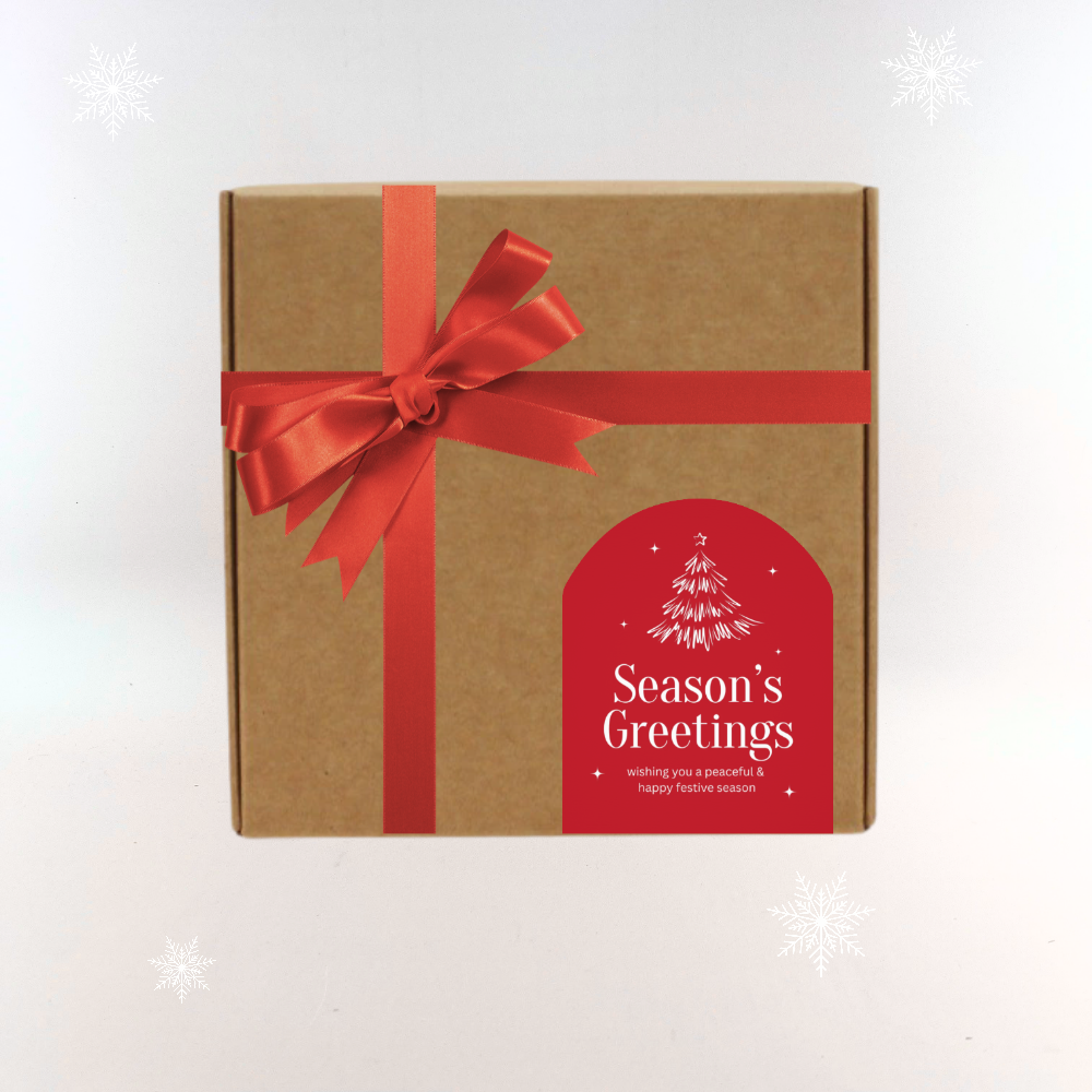 Kraft Brown Gift Box with Red Ribbon and Christmas Sticker