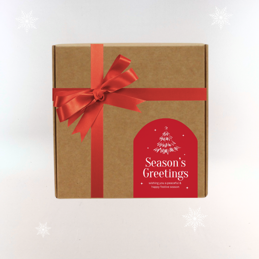 Kraft Brown Gift Box with Red Ribbon and Christmas Sticker