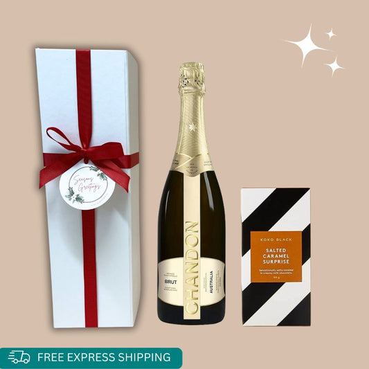 Season Greetings | Chandon Brut & Salted Caramel Surprise Chocolate | Wishing You Well Gifts