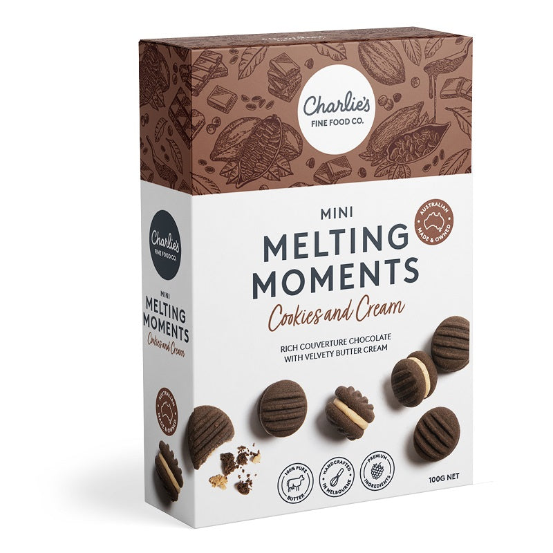 Cookies & cream - mini melting moments 100gm | Charlie's Cookies 