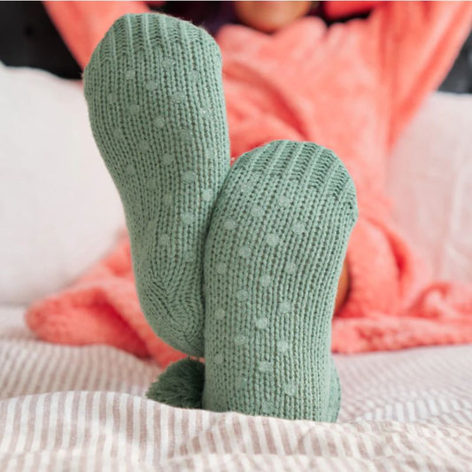 Slouchy slippers with Grips - Sage Green
