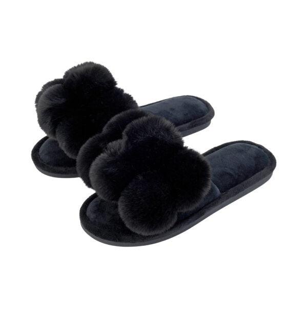 Pom pom slippers - Black